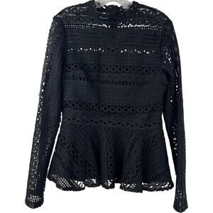 Endless Rose Mari Peplum Withcycore Top Black Crochet Lace Office Siren Size M